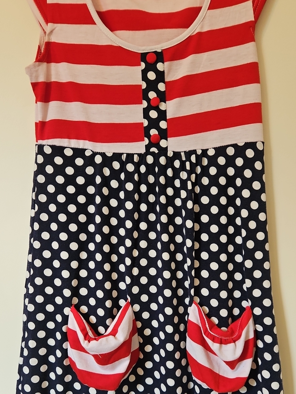 Reborn S Red and Navy Polka Dot Pocket Dress